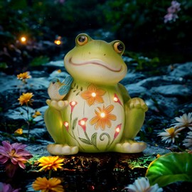 ZioWio Solar Garden Frog Decor Outdoor Statue - Frog with LED Waterproof Sculptures Lights, Cute Pond/Yard Statues Outside Decoration, Home, Lawn, Patio, Resin Animal Ornament, Women/Gardening Gift