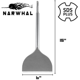 Narwhal 6" Wide SDS Plus Chisel Bit (Industrial Grade - 6" x 14") Tile Grout Thinset Removal Tool - Compatible with All SDS Plus Impact Rotary Hammers