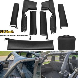Camoo Black Roll Bar Cover Protect Padding For Jeep Wrangler JL JLU 2018+ 4Dr Leather