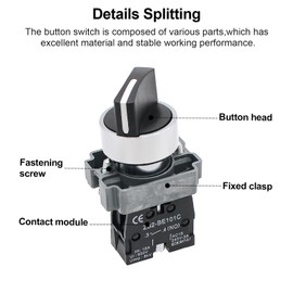 OELFFOW 2Pack Black 2-Position Selector Switch 1NO Metal Head Switch Ith: 10A, Ui: 600V, Uimp: 6kV, AC15 240V-3A, CE