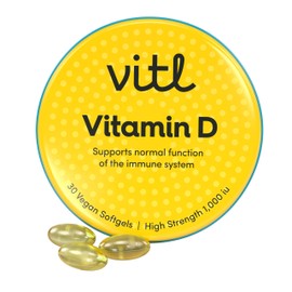 Vitl Vitamin D3 | for Immune System, Bone, Teeth, Muscle, Heart Strength & Support | 30 Vegan Softgel Capsules in Pocket-Sized Tin