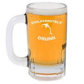 MIP Brand 12oz Beer Mug Stein Glass Dolphinitely Drunk Dolphin Funny