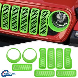 CheroCar GREEN Car Front Headlight & Grille Insert Cover Trim For Jeep Wrangler JL JT 24+