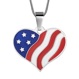 Hipunk Stainless Steel American USA Flag Pendant Necklace - Dog Tag Heart Bible Verse Cross Necklace Religious Pendant Patriot Gifts for National Independence Day Girls Boy Women Men, Stainless Steel,