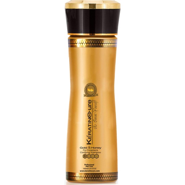 Keratin Cure Gold and Honey Clarifying Shampoo Deep Cleansing Hair Remove Buildup, Gentle Anti-Residue moisturizing for swimmers Lightweight & non greasy for pre-treatment (160ml/ 5 fl oz)