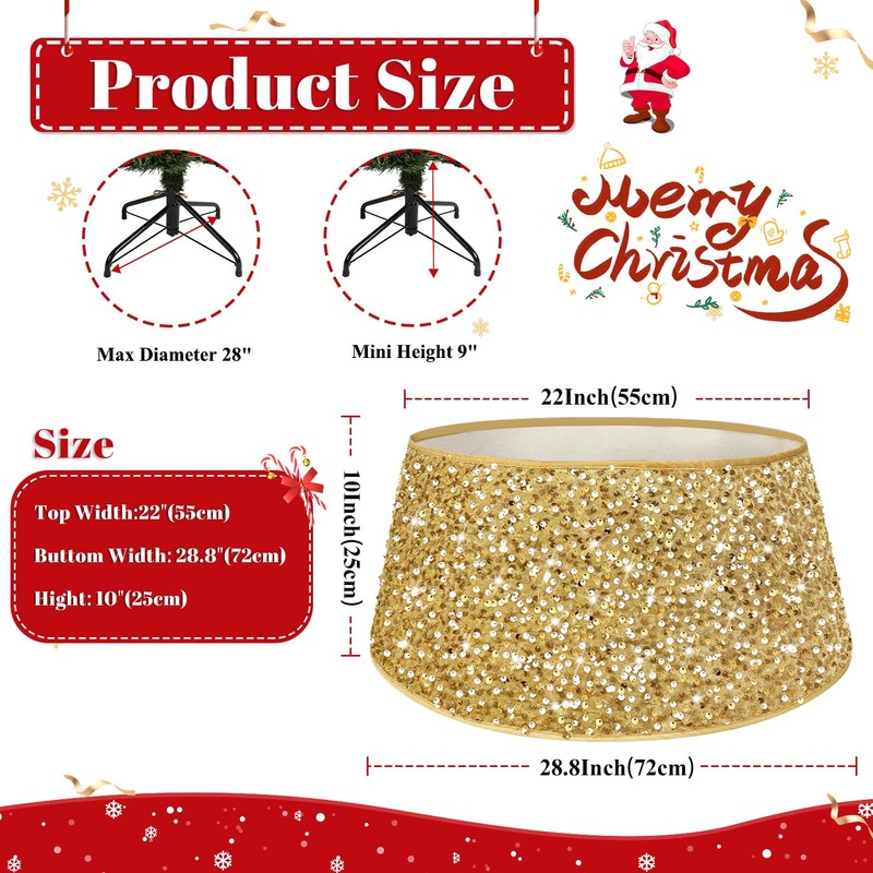 TPCSCH Gold Christmas Tree Collars Sparkle Xmas Tree Ring Large
