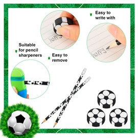 Candcamp 50Pcs Football Party Bags Set, Include Football Pencils, Erasers, Soccer Keychain, Pinball Game and Bracelet, Soccer Stationery for Student Kids Party Favours