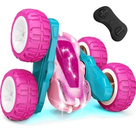 Tecnock Pink Remote Control Cars for Girls and Boys, 2.4GHz RC Cars with USB-C Easy Charging, 4WD Double Sided 360° Rotates and Flips RC Stunt Car, Toys Gift for Kids