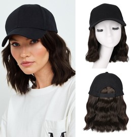 FORCUTEU Hat Wigs for Women Baseball Cap with Hair Extensions Short Wave Synthetic baseball Cap Wig for Women Adjustable Hat with Hair Attached for Daily Use(14inch)