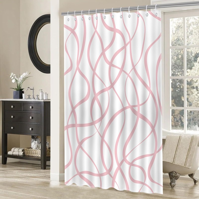 Avezano Grey Striped Shower Curtain Modern Abstract Wavy Grey Bathroom