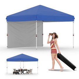 GarveeLife 10x10 Pop Up Canopy with One Button Push Setup - Heavy Duty Outdoor Canopy Tent with Portable Roller Bag - 3 Adjustable Height, 4 Weight Bags, 8 Stakes & 4 Guy Ropes Included (Blue)