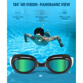 Aegend Polarized Kids Swim Goggles, Anti-Fog Swimming Goggles for kids Aged 6-11, Black Frame - Polarized Gold