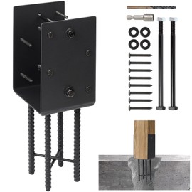 Heavy Duty U-Shape Metal Post Base Holder, 6''x6'' (Internal 5.5"x5.5"), Wet Concrete Foundation Post Holder for for Wood Fence, Railing, Pergola, Porch (Black - Set 1)