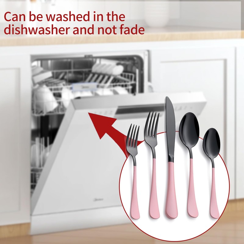 Onlycooker 20-Piece Black and Red Silverware Set 18/0 Stainless Steel
