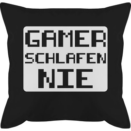 Shirtracer 50 x 50 cm - Statement Sayings - Gamer schlafen nie - 50 x 50 cm - Black - Gaming Cushion Cover with Saying Sayings Game Cover and Filling Saying Cushion Cover Funny