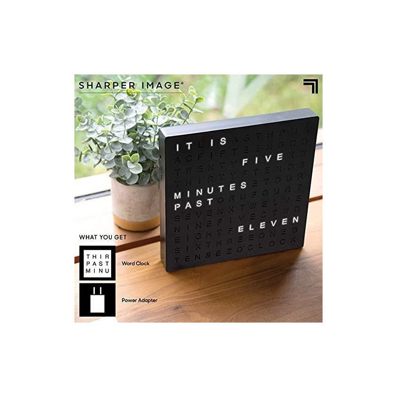 Sharper Image Light Up Electronic Plug-in Word Clock, Black Finish