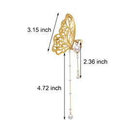 AMNGYOOK 4PCS Alloy butterfly Hair Clips, Metal Gold Claw Clips With Tassel Nonslip Hair Claw Hair Accessories For Women And Girls (A)