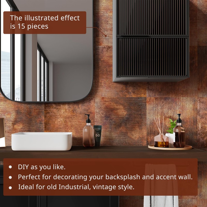 funlife Dynamic Rusty Metal Splashback - Heat-Resistant Flame Effect Kitchen