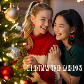 Skyfun Christmas Earrings for Women Christmas Tree Bow Earrings Red Green Xmas Tree Jingle Bell Wreath Bow Drop Dangle Earrings Christmas Party Jewelry Holiday Accessory, Hoop
