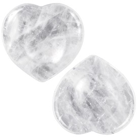mookaitedecor Pack of 2 Heart Shaped Clear Quartz Crystal Thumb Worry Stones for Anxiety Stress Relief, Natural White Healing Crystal Love Heart Good Luck Pocket Stone Gifts for Friends