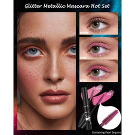 Pink Rose Glitter Metallic Mascara for Eyelashes-2PCS Colored Tubing Mascara Volume and Length, Longlasting Waterproof Smudge-Proof Curling Mascara for Women, Cosplay Party Stage Use Eye Makeup