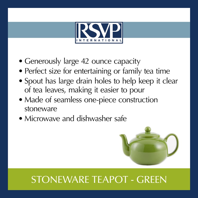 RSVP International Stoneware Teapot Collection, Microwave and Dishwasher Safe, 42