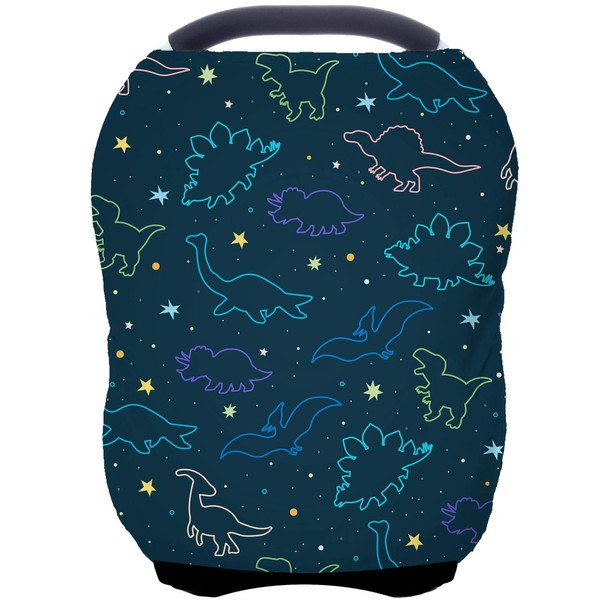 Car Seat Covers Canopy Cover - Multi-use Cover Carseat Canopy, Breathable Breastfeeding Cover, Car Seat Covers for Bbies, Boys & Girls Shower Gifts (Dark Blue Dinosaur)