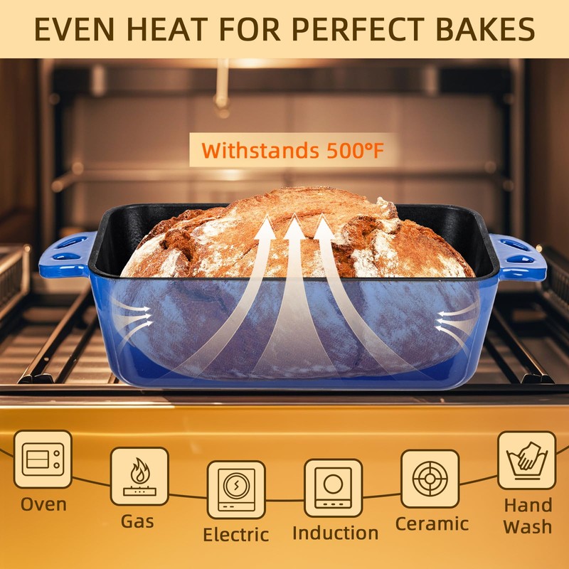 AILITOR 9x5 Enameled Cast Iron Loaf Pan with Lid -