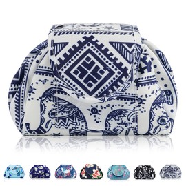 Lazy Drawstring Make up Bag Portable Large Travel Cosmetic Bag Pouch Travel Makeup Pouch Storage Organiser for Women Girl (Elephant)