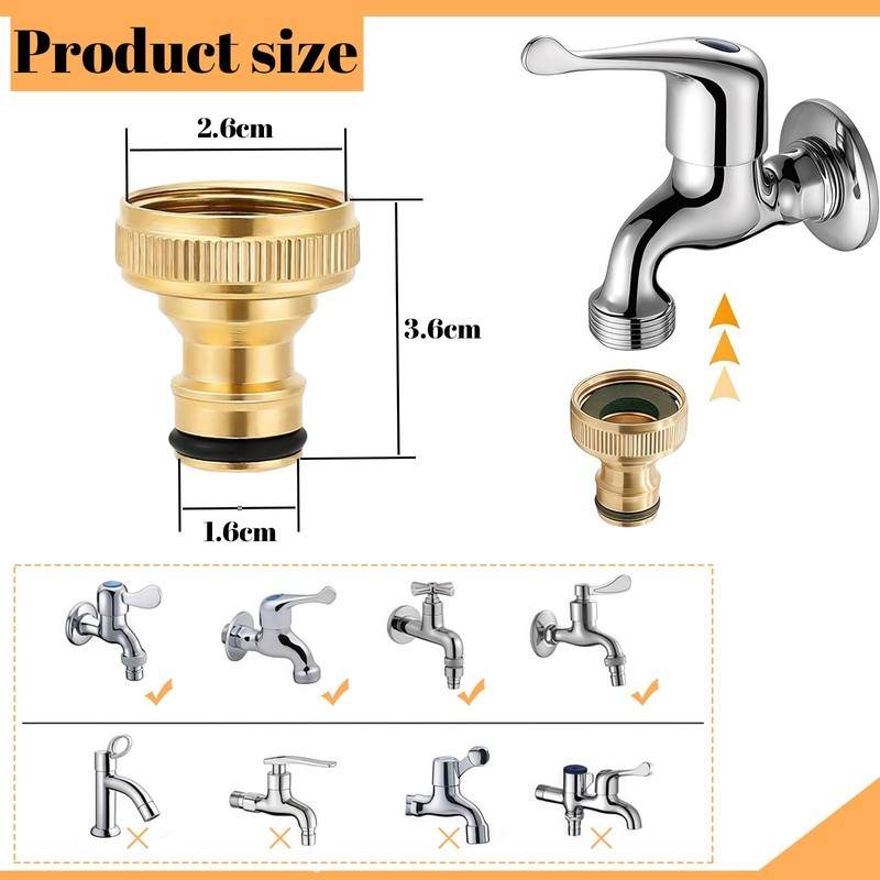 2Pcs Brass Hose tap Connector,3/4 inch Tap Connector for Garden