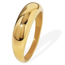 BENIQUE Chunky Gold Dome Rings for Women, Stackable Non-Tarnish 18k Gold Plated Stainless Steel, Cubic Zirconia Simulated Diamonds, Size 6 7 8 9 (SlimPlainDome/8)