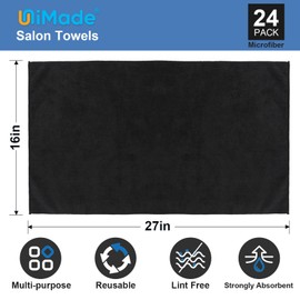 UNIMADE 24 Pack Salon Towels - Highly Absorbent and Quick Drying Black Hand Towels, Premium Gym Towels for Bathroom, Gym, Salon, Shower, Hotel, and Spa - 16x27 inch (Black)