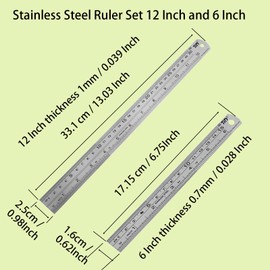 YouOKLight Metal Ruler Set, 6 inch Ruler and 12 inch Ruler. Ruler Inches and Centimeters, Metric Ruler 12 Inches, Metal Ruler 12 inch, Drawing Ruler, Precision Measuring Metal Ruler Silver