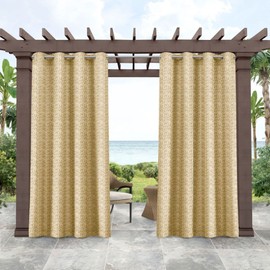 Tommy Bahama Indoor/Outdoor Mosaic Light Filtering Grommet Top Curtain Panel, 54"x96", Gold Foil, Set of 2