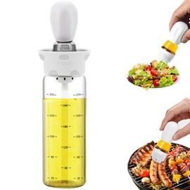TINMIX Olive Oil Dispenser - 300ml Glass Oil Dispenser Bottle with Basting Brush for Kitchen Cooking Vinegar Sauce, T-OB300, White