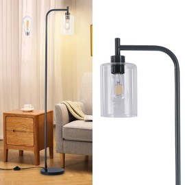 DLLT Floor Lamp Tall for Room: Grey Standing Lamp with Clear Glass Lampshade for Living Room - Modern Bright Lamp for Bedroom - Industrial Corner Floor Lamps for Office 8W Led Bulb Included