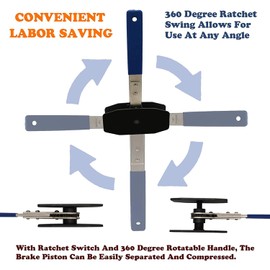 Brake Caliper Press Tool, Brake Tool 360 Degree Swing Ratchet Expander Wrench Car Wheel Piston Spreader for Single Twin Quad Piston