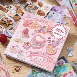 600+ Pcs Kawaii Food Stickers - 30 Sheets Cute Decals for Journals, Planners, Kids Crafts, Water Bottles & Scrapbooking - Acid-Free Vinyl (Assorted Sushi, Donuts, Fruits) (Pink)