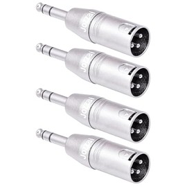 Jozzai Adaptador de 1/4 a XLR para micrófono, mezclador, paquete de 4, plata, acoplador TRS macho a XLR macho, adaptador TRS a XLR de 6,35 mm, aleación de zinc con niquelado