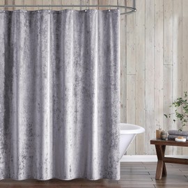 Fredsure Distressed Velvet Shower Curtain Set, 13 Pieces Light Purple Including 1 Piece 72"x72" Shower Curtain and 12 Pieces Silver Hooks
