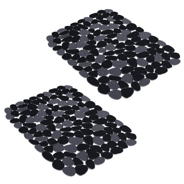 Yolife Pebble Sink Mats for Stainless Steel Sink, PVC Sink Saddle Protectors Kitchen Sink Mat for Porcelain Sink, Dishes and Glassware (Black,2 Pack), 15.8inch x 12inch