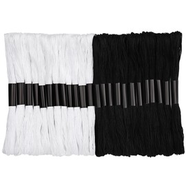 Black and White Series Embroidery Thread, Embroidery Cross Floss, Embroidery Thread Floss Set Including Plastic Floss Bobbins, Needle Threader, Hand Sewing Needle for Embroidery