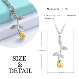 Rose Flower Urn Necklace Cremation Jewellery for Ashes for Women Girls Urn Keepsake Pendant Human Pet Memorial Locket Holder, Stainless Steel, No Gemstone