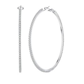60mm Rhinestone Hoop Earrings Round Cubic Zirconia Hoops Earring for Women Sparkly Thin Big Circle Huggie Hooped With Crystals Bridal Wedding Jewelry Sensitive Ears Lightweight