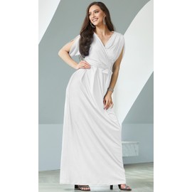 KOH KOH Plus Size Womens Long Formal Short Sleeve Cocktail Flowy V-Neck Casual Bridesmaid Wedding Party Guest Evening Cute Maternity Work Gown Gowns Maxi Dress Dresses, Ivory White 4XL 26-28