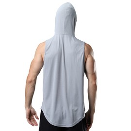 ROGUDUA Men's Workout Sleeveless Hoodie Quick Dry Gym Shirts Running Hooded Tank Top Grey US Size XL