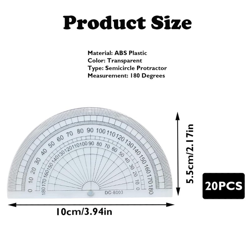 Saiyqsff20 Pcs Plastic Protractor Thickened Degrees Clear Protractor 180 Degrees