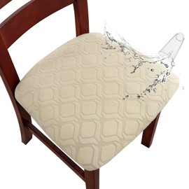 Genina Waterproof Seat Covers for Dining Room Chairs, Stretch Chair Covers Removable Washable Dinning Room Kitchen Chair Seat Cushion Slipcovers (Jacquard-Beige, 6 PCS)