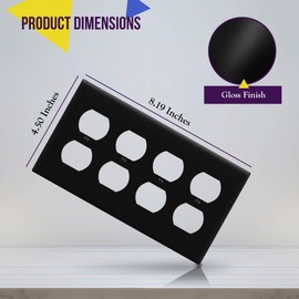 ENERLITES Quad Duplex Receptacle Wall Plate, Four Gang Electrical Outlet Cover, 4-Gang Standard Size 4.50" x 8.19", Unbreakable Polycarbonate Thermoplastic, UL Listed, 8824-BK, Black