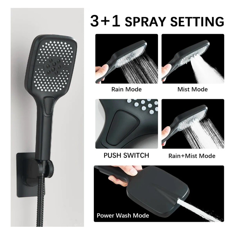 Regadera Cuadrada Negra Con Manguera Tipo Lluvia Y Telefono